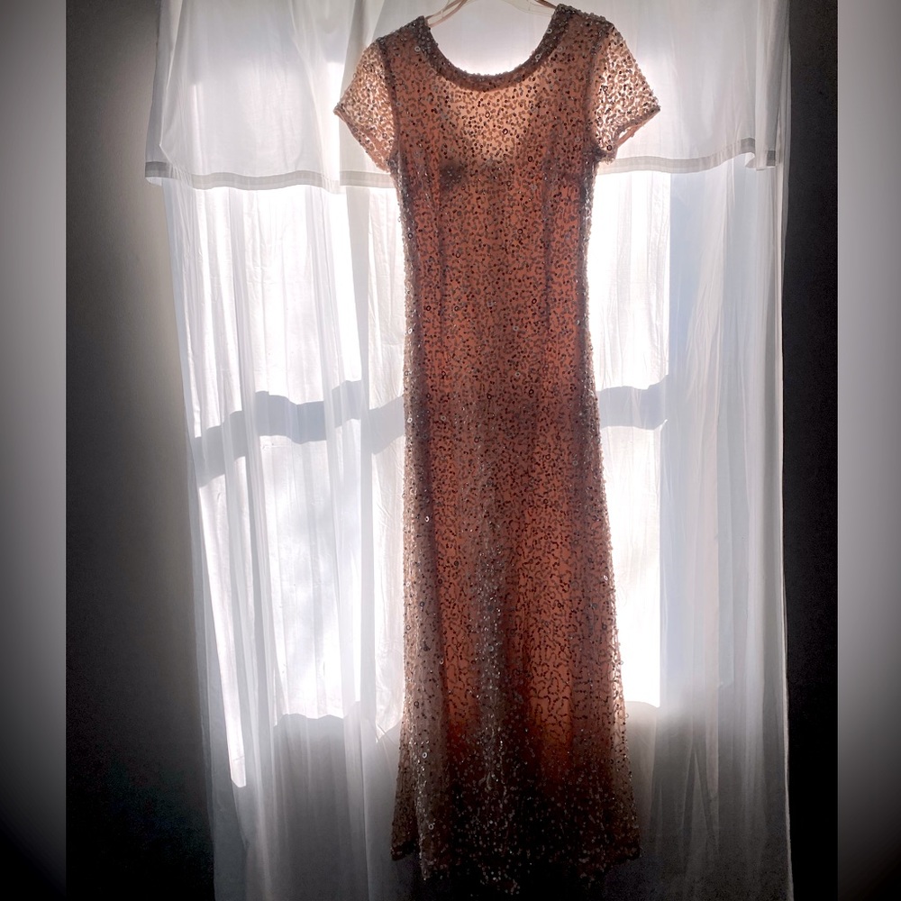 Adrianna Papell SCOOP BACK SEQUIN GOWN IN BLUSH
